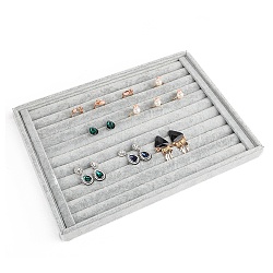 Velvet Ring Display Tray, Jewelry Organizer Holder for Earrings, Rings Storage, Rectangle, Gainsboro, 240x350x30mm(PW-WG34642-01)