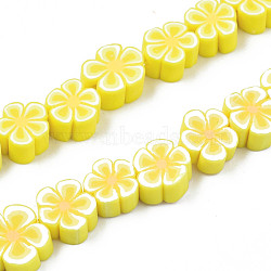Handmade Polymer Clay Bead Strands, Flower, Champagne Yellow, 7.5~10x7~11x3.5~5mm, Hole: 1.6mm, about 38~40pcs/strand, 13.58 inch~14.57 inch(34.5~37cm)(CLAY-N011-48A-12)
