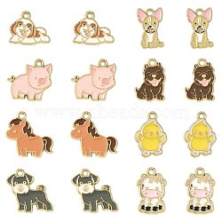 24Pcs 8 Styles Zinc Alloy Enamel Pendants, Animal Charms, Golden, Mixed Shapes, 13.5~18x10~18.5x1.5mm, Hole: 1.5mm, 3pcs/style(ENAM-FS0004-05)