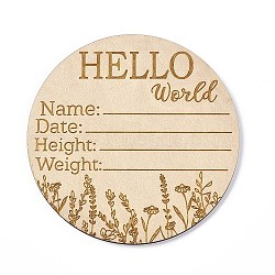 Wooden Hello World Baby Photo Props, Birth Announcement Plaques, Wooden Growth Milestone Signs, Flat Round, 9.9x0.3cm(WOOD-D023-02)