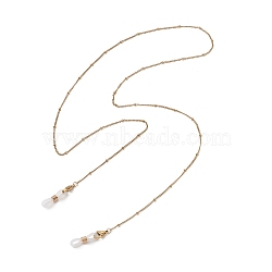 304 Stainless Steel Curb Chain for Eyeglasses, with Silicone Loops Ends, Real 18K Gold Plated, 748~750x2mm(AJEW-EH00411-01)