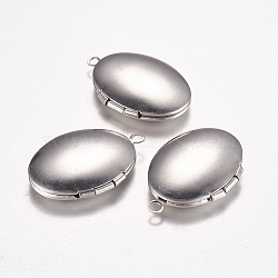 316 Stainless Steel Locket Pendants, Photo Frame Charms for Necklaces, Oval, Stainless Steel Color, 24x16x5mm, Hole: 1.6mm(X-STAS-G168-15P)
