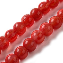 Handmade Lampwork Beads, Round, Red, 7~7.5x6~6.5mm, Hole: 1.2mm, about 102~104pcs/strand, 25.59~26.38''(65~67cm)(LAMP-B023-01E)