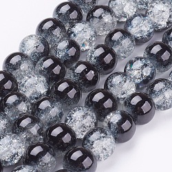 Spray Painted Crackle Glass Beads Strands, Round, Two Tone, Black, 10mm, Hole: 1.3~1.6mm, about 80pcs/strand, 31.4 inch(CCG-Q002-10mm-11)