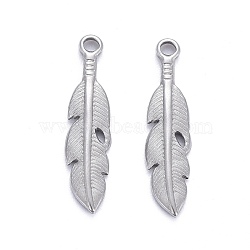 304 Stainless Steel Pendants, Leaf, Stainless Steel Color, 21.5x5x2mm, Hole: 1.4mm(STAS-K213-04B-P)