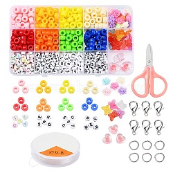 DIY Jewelry Making Kits, Including Barrel & Flower & Butterfly & Flat Round & Heart Opaque & Transparent Acrylic Beads, Elastic Thread, Alloy Clasps, Iron Rings and Stainless Steel Scissors, Mixed Color, Beads: 440~480pcs/set(DIY-YW0003-57)