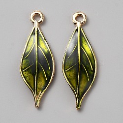 Alloy Enamel Pendants, Leaf Charms, Golden, 30x10x3mm, Hole: 2mm(ENAM-TAC0019-05)