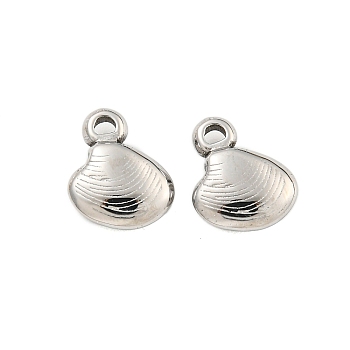 Non-Tarnish 304 Stainless Steel Charms, Clam Charms, Stainless Steel Color, 10x8x3mm, Hole: 1.2mm