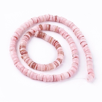 Natural Shell Beads Strands, Dyed, Disc, Pink, 4.9~6x0.4~6mm, Hole: 1.4mm, about 15.94 inch~16.14 inch(40.5~41cm)