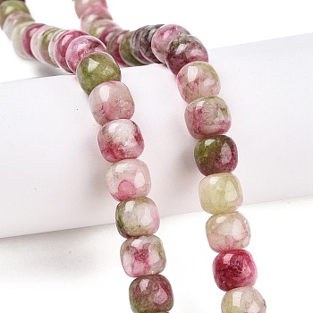 Dyed Natural White Jade Beads Strands, Barrel, Camellia, 10~10.5x9~9.5mm, Hole: 1.2mm, about 41~43pcs/strand, 14.37~16''(36.5~40cm)