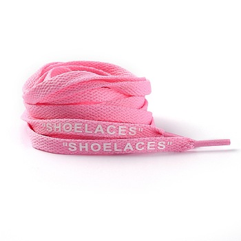 Polyester Flat Custom Shoelace, Flat Sneaker Shoe String with Word, for Kids and Adults, Pink, 1200x9x1.5mm, 2pcs/Pair