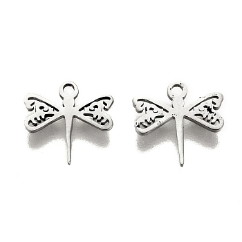 304 Stainless Steel Charms, Laser Cut, Dragonfly, Stainless Steel Color, 9.5x9.5x1mm, Hole: 1.2mm