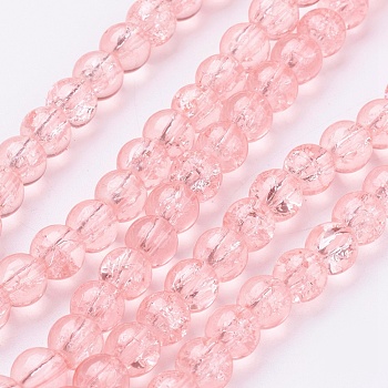 Spray Painted Crackle Glass Beads Strands, Round, Salmon, 6mm, Hole: 1.3~1.6mm, about 133pcs/strand, 31.4 inch