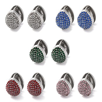 304 Stainless Steel Rhinestone Hoop Earrings for Women, Teardrop, Stainless Steel Color, Mixed Color, 14x11.5x17mm