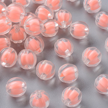 Transparent Acrylic Beads, Bead in Bead, Pumpkin, Salmon, 11x11.5mm, Hole: 2mm, about 610pcs/500g