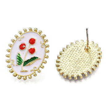 Enamel Flower of Life Stud Earrings, Light Gold Plated Alloy Jewelry for Women, Cadmium Free & Nickel Free & Lead Free, Colorful, 25x19.5mm, Pin: 0.7mm