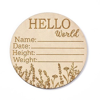 Wooden Hello World Baby Photo Props, Birth Announcement Plaques, Wooden Growth Milestone Signs, Flat Round, 9.9x0.3cm