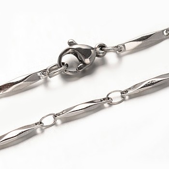 304 Stainless Steel Bar Link Chains Necklaces, with Lobster Claw Clasps, Faceted, Stainless Steel Color, 17.2 inch(43.7cm)