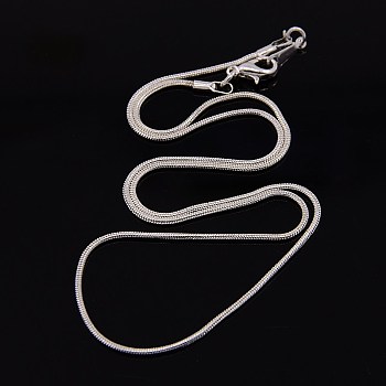 Silver Color Plated Brass Snake Chain Necklaces, with Lobster Clasps, 18 inch, 1mm