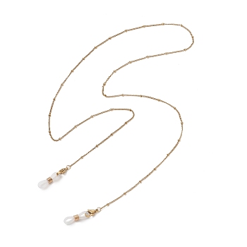 304 Stainless Steel Curb Chain for Eyeglasses, with Silicone Loops Ends, Real 18K Gold Plated, 748~750x2mm