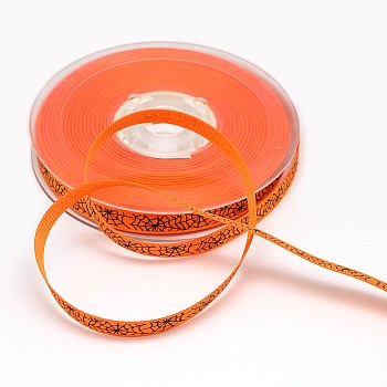 Halloween Ornaments Spider Web Pattern Printed Grosgrain Ribbons, Dark Orange, 3/8 inch(9mm), about 100yards/roll(91.44m/roll)