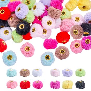 48Pcs 12 Colors Velvet Imitation Rabbit Fur European Beads, Rondelle, Mixed Color, 13x20x20mm, Hole: 4mm, 4pcs/color