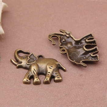 Tibetan Style Alloy Pendants, Elephant, Antique Bronze, 27x39mm