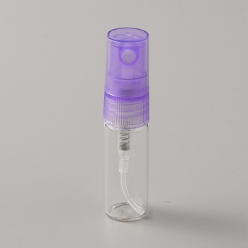 Transparent Glass Spray Bottles, Fine Mist Atomizer, with Plastic Dust Cap, Refillable Bottle, Column, Lilac, 1.4x5.8cm, Capacity: 3ml(0.10fl. oz)