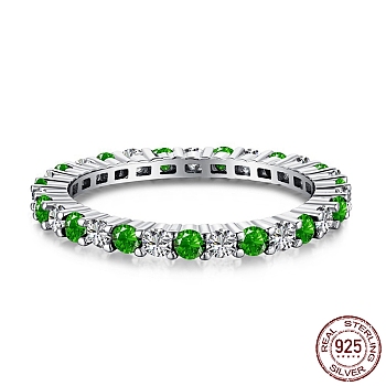 Rhodium Plated 925 Sterling Silver Finger Rings, Stackable Ring, with Cubic Zirconia for Women, Bohemian Style Eternity Ring, Wedding Band, Real Platinum Plated, Green, 1.9mm, US Size 7(17.3mm)