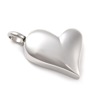 304 Stainless Steel Urn/Perfume Pendants, Heart, Stainless Steel Color, 26.5x16x7mm, Hole: 5mm