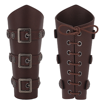 mitation Leather Cuff Wristband for Bikers, Retro Archery Armguard, with Iron Findings & Cord, Coconut Brown, 193x237x14mm
