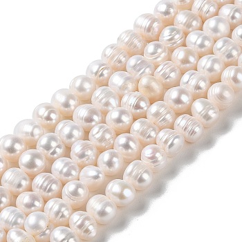 Natural Cultured Freshwater Pearl Beads Strands, Potato, Grade A++, PapayaWhip, 7~8x6~7mm, Hole: 0.6mm, about 49pcs/strand, 13.39''(34cm)