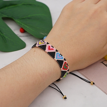 Miyuki Seed Braided Bead Bracelet, Triangle Pattern Friendship Bracelet for Women, Colorful, 11 inch(28cm)