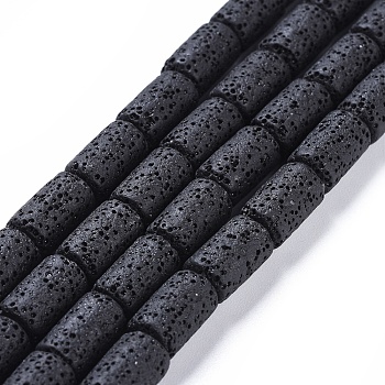 Natural Lava Rock Beads Strands, Dyed, Column, Black, about 8mm in diameter, 14~15mm long, hole: 2~2.5mm, about 27pcs/strand, 15.7 inch