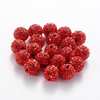 Grade A Rhinestone Beads, Pave Disco Ball Beads, Resin and China Clay, Round, Red, PP9(1.5.~1.6mm), 8mm, Hole: 1mm