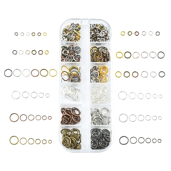12 Styles DIY Brass & Iron Jump Rings Sets, Open Jump Ring, Round Ring, Mixed Color, 4~10x0.8~1mm, Inner Diameter: 2.4~8mm