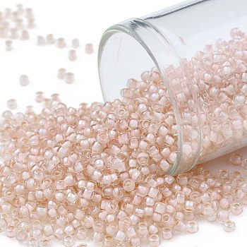 TOHO Round Seed Beads, Japanese Seed Beads, (1068) Pale Blush Pink Lined Crystal, 11/0, 2.2mm, Hole: 0.8mm, about 1110pcs/10g