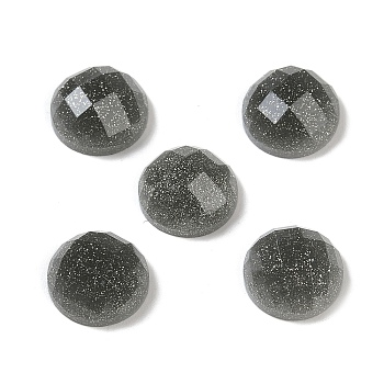 Translucent Epoxy Resin Glitter Powder Decoden Cabochons, Faceted Half Round/Dome, Dark Slate Gray, 10x5mm