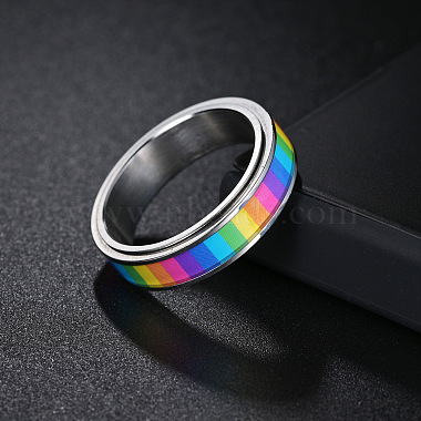 Rainbow Color Pride Flag Enamel Rectangle Rotating Ring(RABO-PW0001-038F)-5