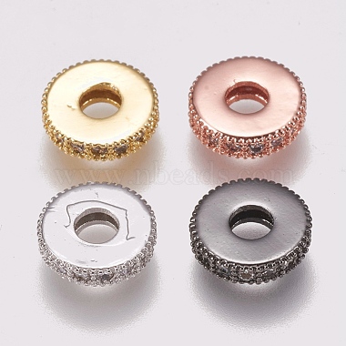 8mm Clear Flat Round Brass+Cubic Zirconia Spacer Beads