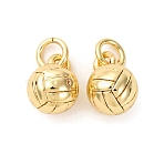 Brass Pendants, Ball Charms, Cadmium Free & Lead Free, Real 18K Gold Plated, Rack Plating, Long-Lasting Plated, with Jump Ring, Volleyball, 8x6mm, Hole: 2.3mm(KK-D019-14E-G)