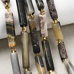 Natural Bumblebee Jasper  Beads Strands, Column, with Seed Beads, 14~30x6.5~7.5x6.5~7.5mm, Hole: 1mm, about 13~15pcs/strand, 15.87''(40.3cm)~16.06''(40.8cm)(G-D353-A12)