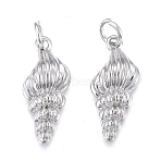 Brass Pendants, with Jump Rings, Long-Lasting Plated, Shell Shape, Real Platinum Plated, 19x8.5x5mm, Hole: 3mm(ZIRC-M108-58P)