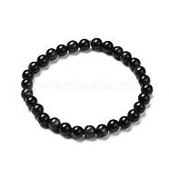 Dyed & Heated Natural Tiger Eye Round Beads Stretch Bracelets, Black, Inner Diameter: 2-1/8 inch(5.4cm)(BJEW-JB06654-05)