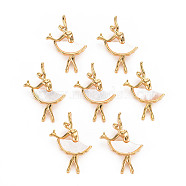 Natural Shell Pendants, with Brass Findings, Long-Lasting Plated, Cadmium Free & Lead Free, Ballet Dancer, Light Gold, 23.5x15x4.5mm, Hole: 1.8mm(KK-T060-76-RS)