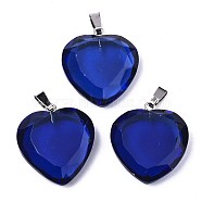 K9 Glass Pendants, with Stainless Steel Pinch Bails and Iron Loop, Heart, Faceted, Blue, 25x23.5x8mm, Hole: 2x7.5mm(G-N0326-53)