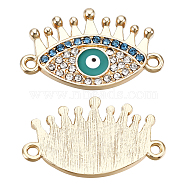 12Pcs Alloy Enamel Links Connectors, with Rhinestone, Cadmium Free & Nickel Free & Lead Free, Real 18K Gold Plated, Eye, Dark Turquoise, 19.5x30.5x2.5mm, Hole: 2mm(FIND-BC0001-95)