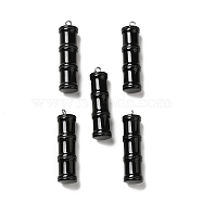 Natural Obsidian Pendants, Bamboo Stick Charms, with Stainless Steel Color Tone 304 Stainless Steel Loops, 45x12.5mm, Hole: 2mm(G-I340-A27)