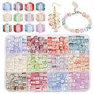 Elite 420pcs 12 Color Transparent Baking Paint Glass Beads, Cube, Mixed Color, 8x8x8mm, Hole: 1mm, 35pcs/color(GLAA-PH0003-11)