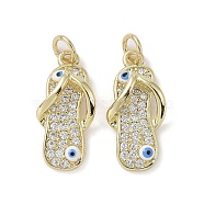Brass Micro Pave Cubic Zirconia Pendants, with Enamel and Jump Ring, Slipper Charms, Real 18K Gold Plated, 20x9.5x4.5mm, Hole: 3.5mm(KK-L209-060G-01)
